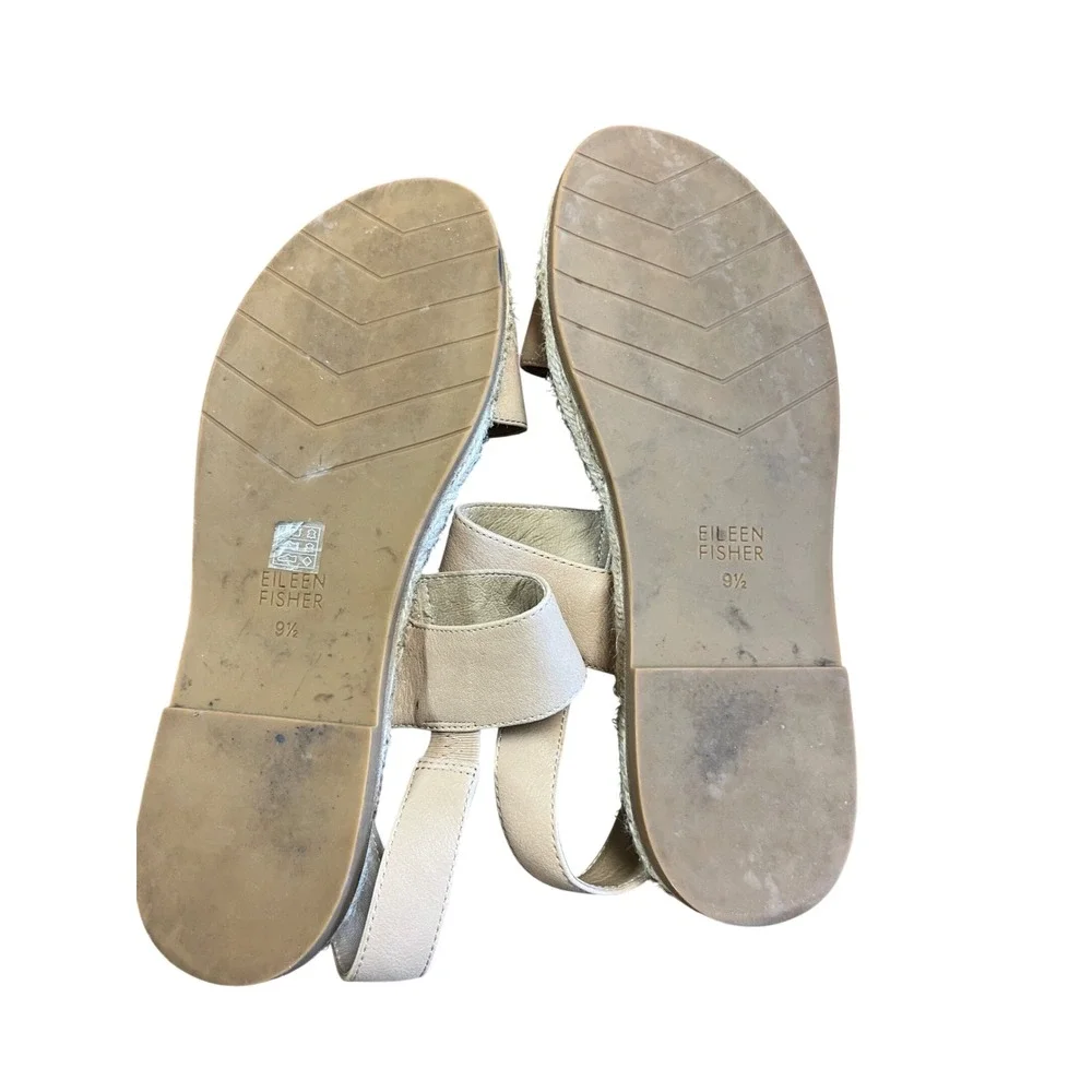 EILEEN FISHER Espadrille Flat Sandals Womens 9.5 Nude Leather‎ Jute Boho Casual
